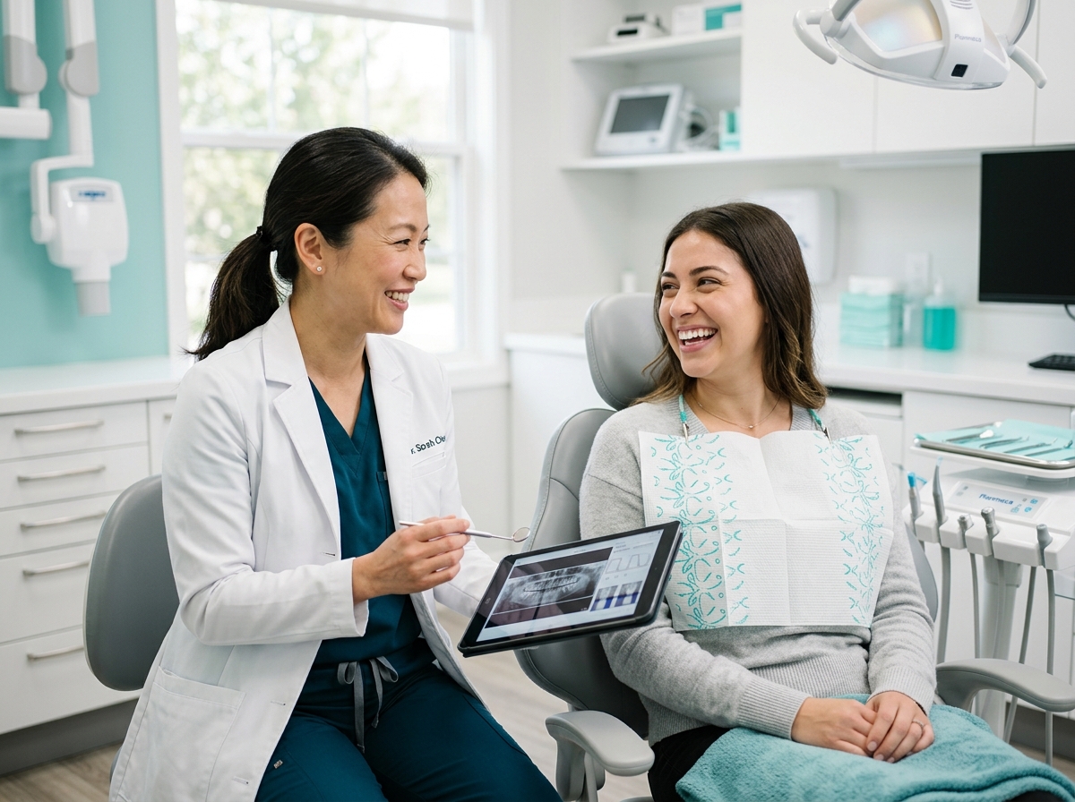 A friendly dentist and smiling patient consulting at Tanvi Dental Clinic
